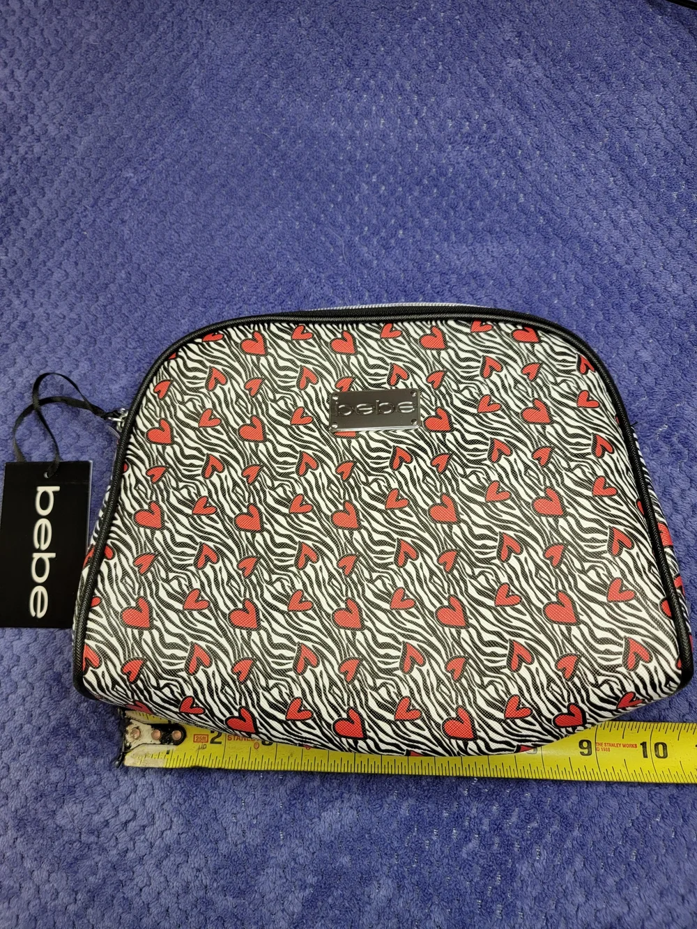 NWT bebe Pink Heart Zebra Print Cosmetic Pouch